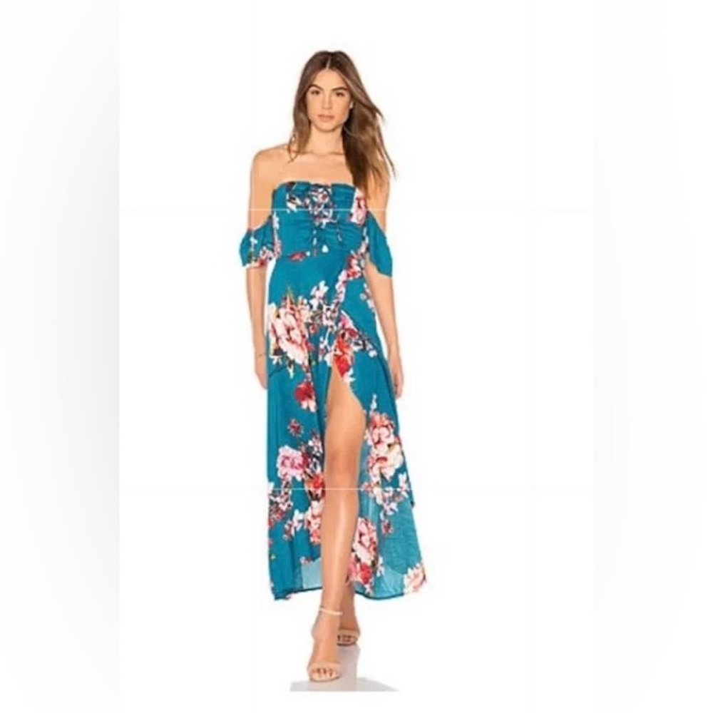 Band of Gypsies Teal Off-the-Shoulder Maxi Dress